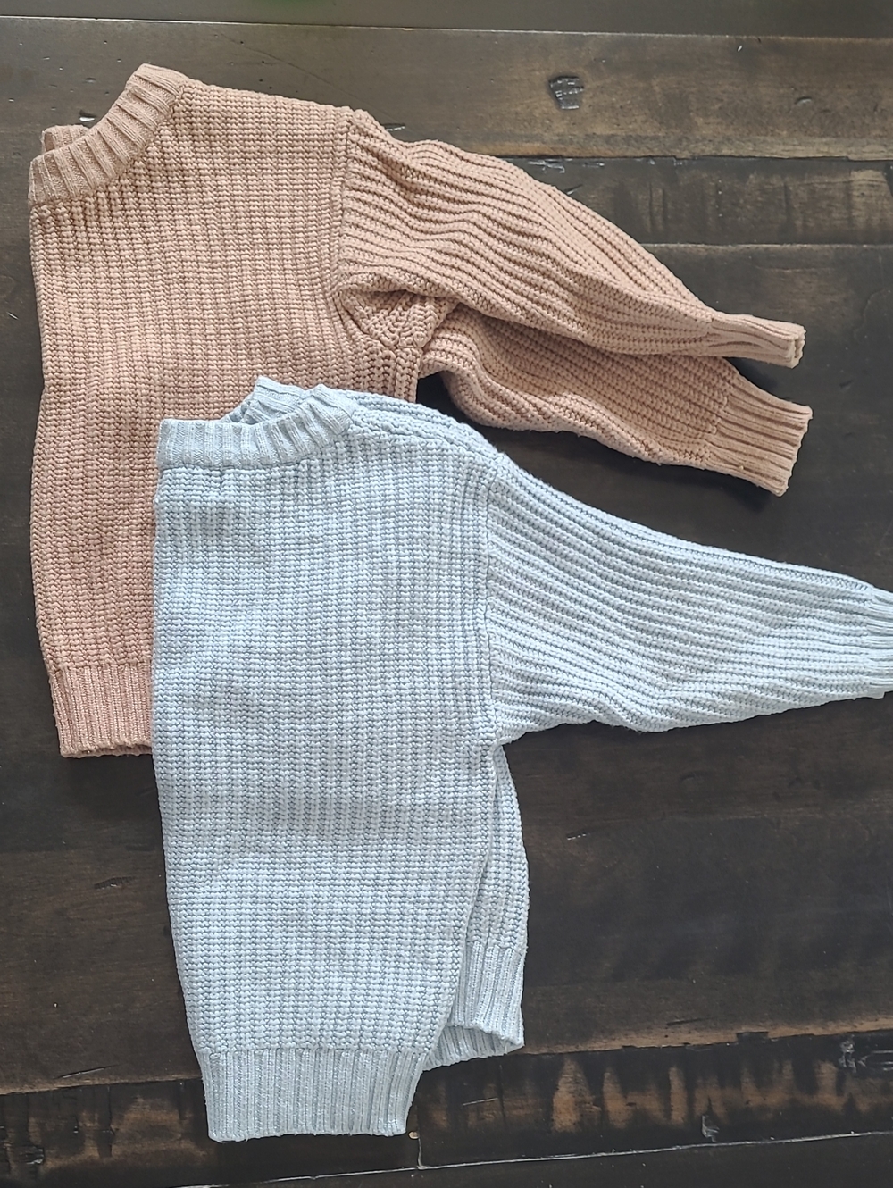 Set Of 2, Size 2 Minika Basics Kids Ribbed Knit Sweaters, Beige & Light Blue